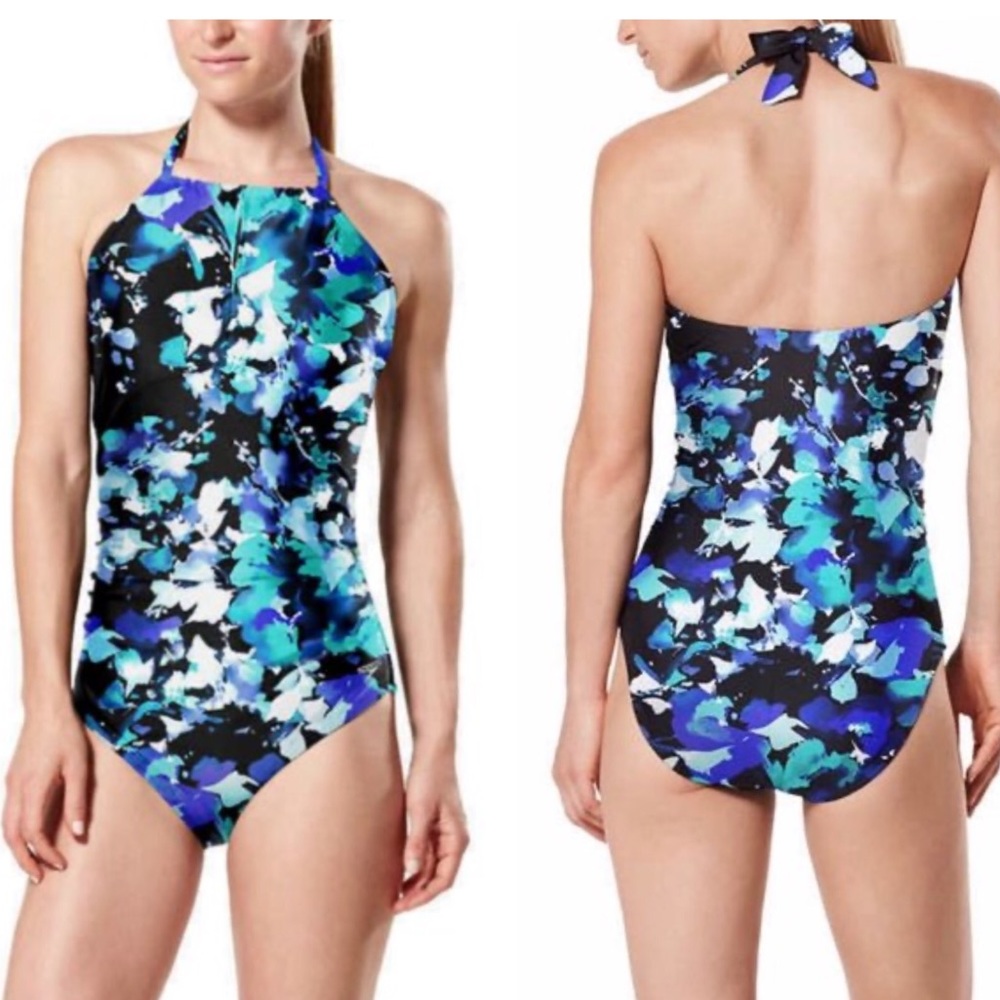 SPEEDO Halter Floral One Piece Swimsuit